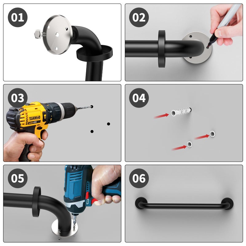 ZUEXT 16 Inch Oil Rubbed Black Stainless Steel Shower Grab Bar, Bathroom Safety Hand Rail, 500 Lbs Pull Force, Concealed Mount, Modern Sleek Style - Image 5